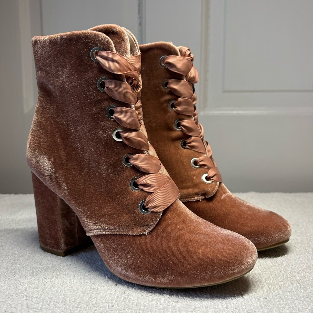 Reaction Kenneth Cole Velvet Lace-Up Heeled Boots in Brown